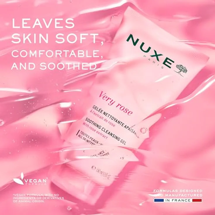 NUXE Very Rose Soothing Cleansing Gel, 150 ml, beruhigendes Reinigungsgel für alle Hauttypen, 97 % natürliche Inhaltsstoffe, vegan – Bild 3