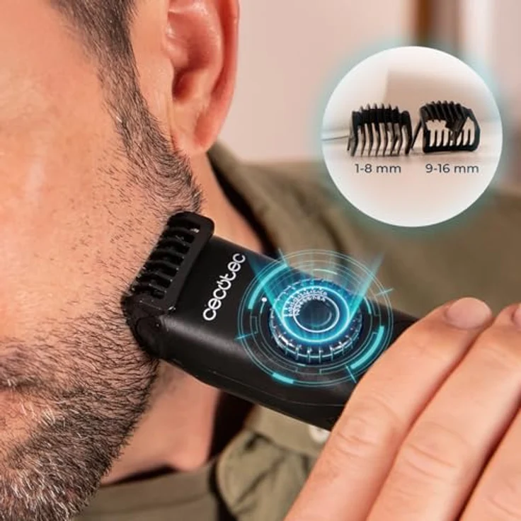 Cecotec Barttrimmer PrecisionCare Barber Elite, Edelstahlklingen, 120 Minuten Akkulaufzeit, wasserbeständig, mit zwei verstellbaren Kammaufsätzen – Bild 2