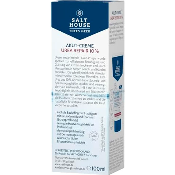 Salthouse Totes Meer Therapie Akut-Creme Urea Repair 10%, feuchtigkeitsspendende Körperpflege für extrem trockene Haut, 100ml – Bild 2