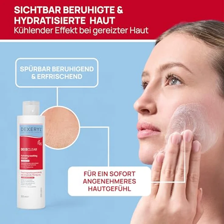 DEXERYL DEXECLEAR, Feuchtigkeitsspendende seifenfreie Gesichtsreinigung für akneanfällige Haut mit 5% Glycerin und 0,1% Dextransulfat, 200 ml – Bild 3