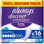 Always Discreet Inkontinenz-Slipeinlagen Damen, Long Plus (16 Binden) Big Pack, starker Schutz mit RapidDry-Kern, geruchsneutralisierende Technologie