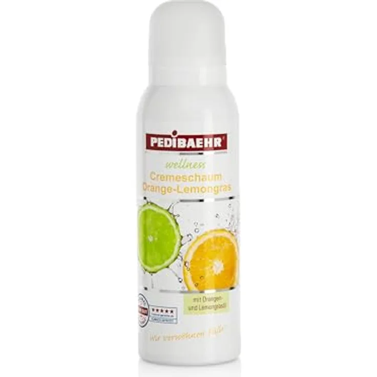 Pedibaehr Cremeschaum Orange Lemongras, Fußpflege mit 5 % Urea, 125 ml, schnell einziehend und feuchtigkeitsspendend