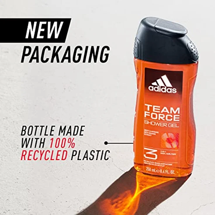 Adidas Team Force Duschgel für Herren, 250 ml, parfümiert, für den gesamten Körper – Bild 2