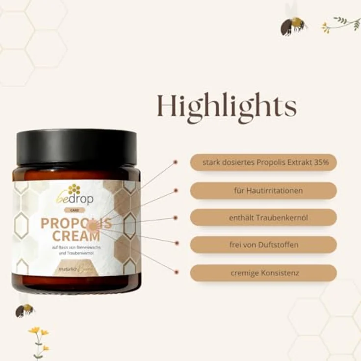 bedrop Propolis Cream, hochdosierte Salbe mit 35% Propolis, Bienenwachs & Traubenkernöl, 3x 60g zum Sparpreis bei Akne & Neurodermitis – Bild 4