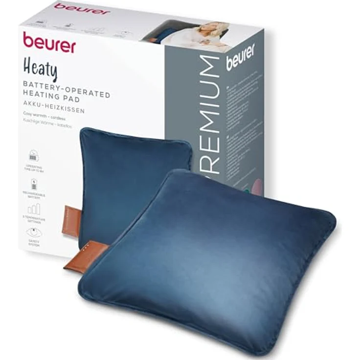 Beurer Heaty HK 77, kabelloses Heizkissen mit Akku, 3 Temperaturstufen,  Schnellheizung, Samtstoff, blau: Tests, Infos & Preisvergleich