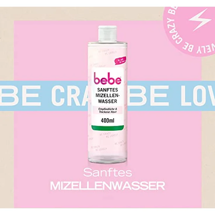 bebe Sanftes Mizellenwasser (400 ml), revitalisierendes Mizellen Reinigungswasser mit Rosenwasser, entfernt selbst wasserfestes Make-Up – Bild 2