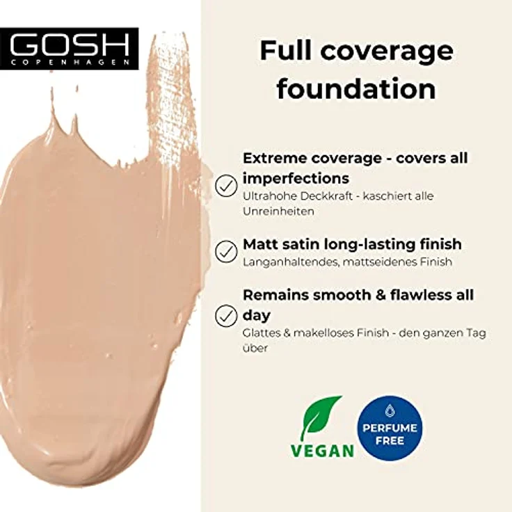 GOSH Dextreme Full Coverage Foundation 30ml, feuchtigkeitsspendendes, veganes Make-up mit hoher Deckkraft für makellosen Teint, 004 Natural – Bild 2