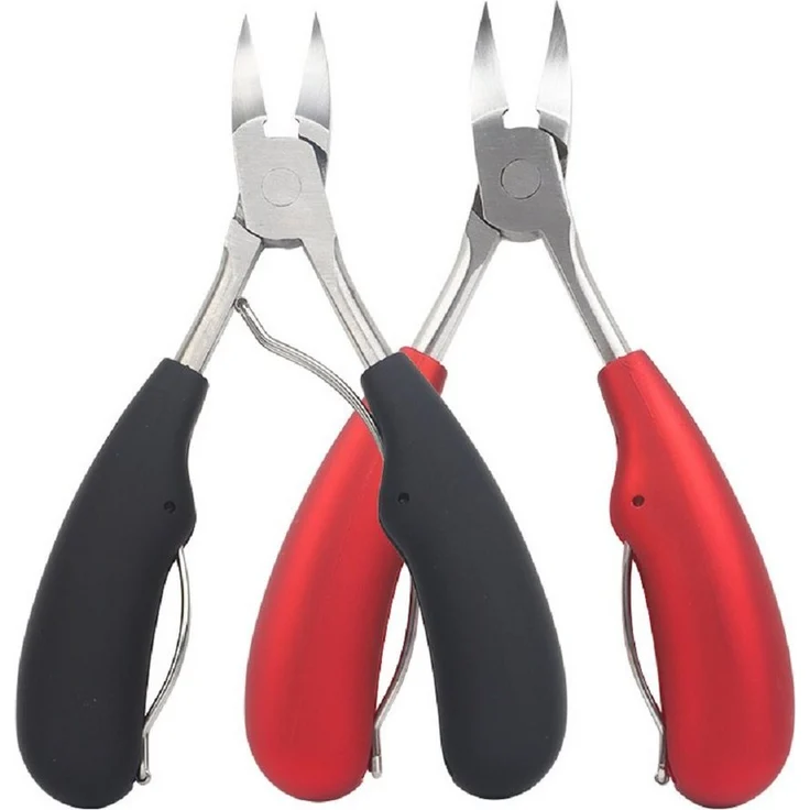 COOL-i ® Profi-Zehennagelknipser, Edelstahl Präzisionszange für dicke & eingewachsene Nägel, rutschfester Griff in Schwarz/Rot
