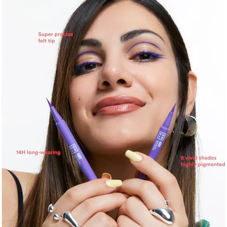 3INA The Color Pen Eyeliner Mini, Filzstift-Eyeliner in Purple, 0,6 ml, präzise Linien, vegan, langanhaltend – Bild 4