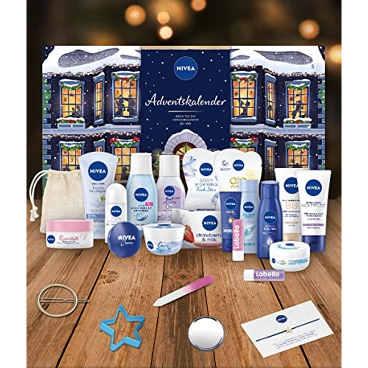 NIVEA Adventskalender 2023 mit 24 Türchen voller verwöhnender Überraschungen, Weihnachtskalender mit Pflegeprodukten & Accessoires, Pflegeset für die Adventszeit mit NIVEA und Labello Produkten – Bild 3