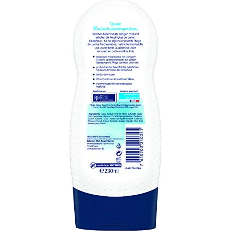 Bübchen Shampoo & Duschgel, Sensitiv, 2in1, 230 ml, mild zu den Augen, für sanfte Pflege von Haut und Haar – Bild 2