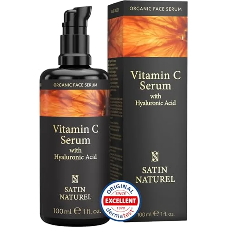 SatinNaturel Vitamin C Serum Gesicht 100 ml - Hochdosiert auf Bio Aloe Vera Basis mit Hyaluron - Anti Aging - Skincare Vegan - Naturkosmetik