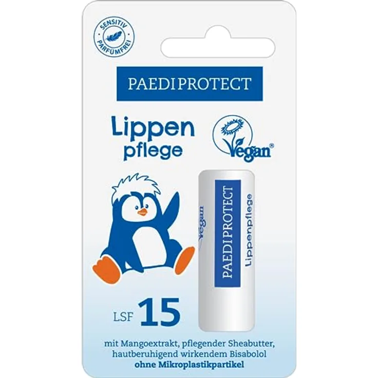 PaediProtect Lippenpflege LSF 15, vegane Lippenpflege mit Mango-Extrakt, parfümfrei, 4,7g