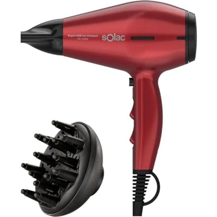 Solac Expert 2400 Ion-Compact, Professioneller Haartrockner mit 2400W, 6 Temperatur- und Geschwindigkeitsstufen, Ion-Power, ultrakompaktem Design, Zubehör: Konzentrator + Diffusor, Rot – Bild 1