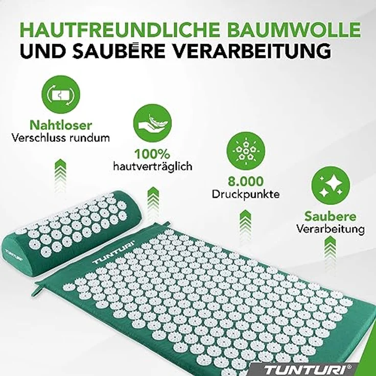 Tunturi Akupressurmatte 2in1 mit Kopfkissen, schmerzlindernd, aus hautfreundlicher Baumwolle, waschbar, inkl. Tragetasche – Bild 5
