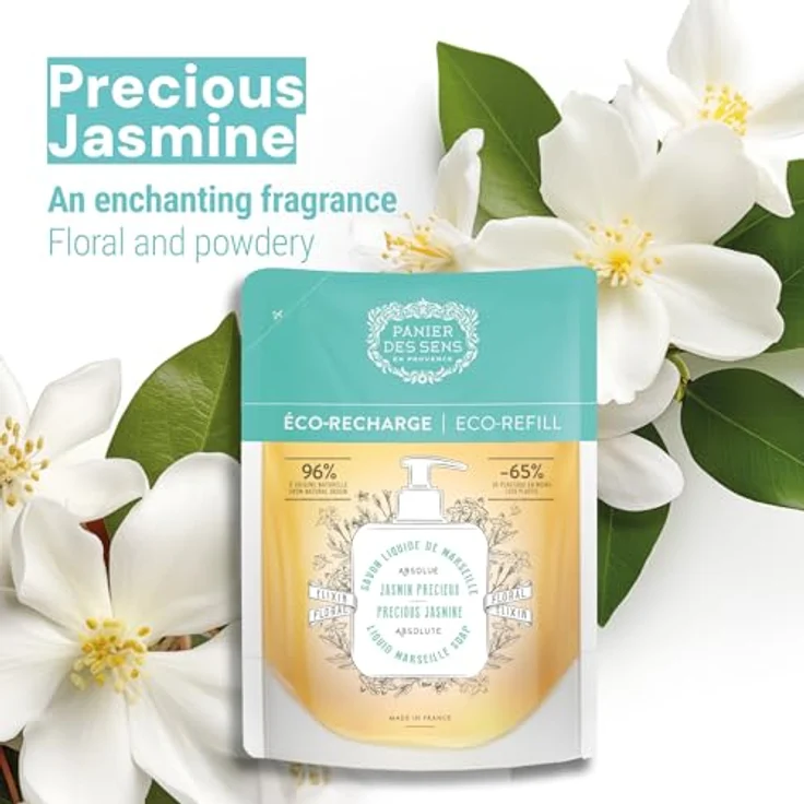 Panier des Sens Marseiller Flüssige Handseife Nachfüller Jasmine, 97% natürliche Inhaltsstoffe, feuchtigkeitsspendend mit Kokosnussöl, 2x500 ml – Bild 2