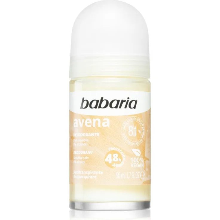 Babaria Deodorant Oat Antitranspirant-Deoroller, 50 ml, alkoholfrei, für empfindliche Haut, vegan