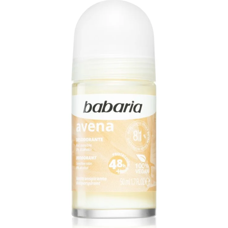 Babaria Deodorant Oat Antitranspirant-Deoroller, 50 ml, alkoholfrei, für empfindliche Haut, vegan