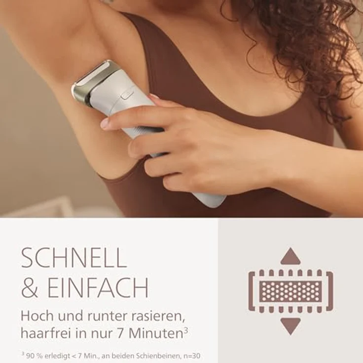 Philips Lady Shaver Series 8000, Elektrorasierer für nasse und trockene Anwendungen, kabellos mit 3 Aufsätzen und Trimmeraufsatz – Bild 7