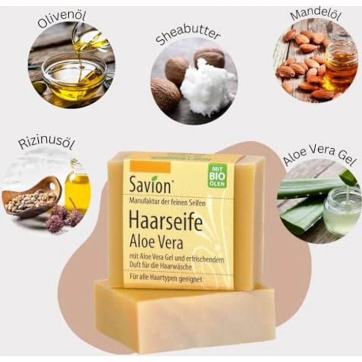 Savion Haarseifen-Set Aloe Vera | 4+1 Stück | Bio & Vegan | Für alle Haartypen 5x 85gr – Bild 3