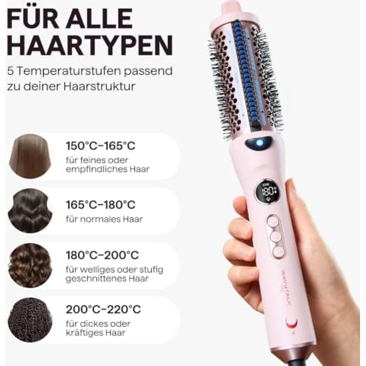 Wavytalk Dampf-Thermobürste Steamlift Pro, haarschonende Stylingbürste mit 5 Temperatureinstellungen und 30 Minuten Dampf, schwarz – Bild 7
