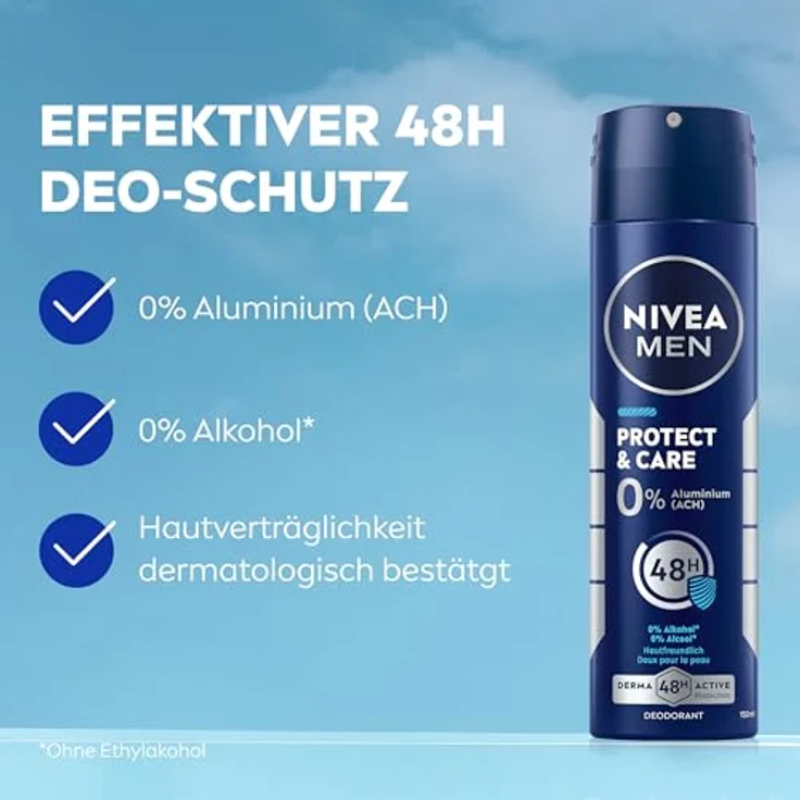 NIVEA MEN Protect & Care Deo Spray, hautfreundliches Deospray ohne Aluminium (ACH) mit 48h Deo-Schutz, pflegendes Deodorant ohne Ethylalkohol, 150 ml – Bild 2
