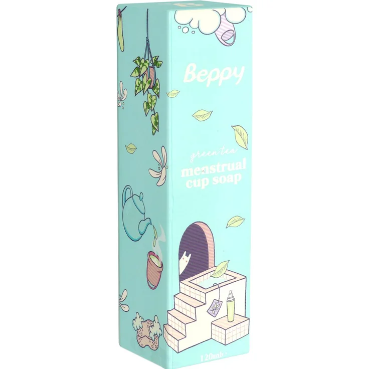 Beppy CUP SOAP 120ml, sanftes Reinigungsmittel für Menstruationstassen und Silikonprodukte mit grünem Tee Aroma