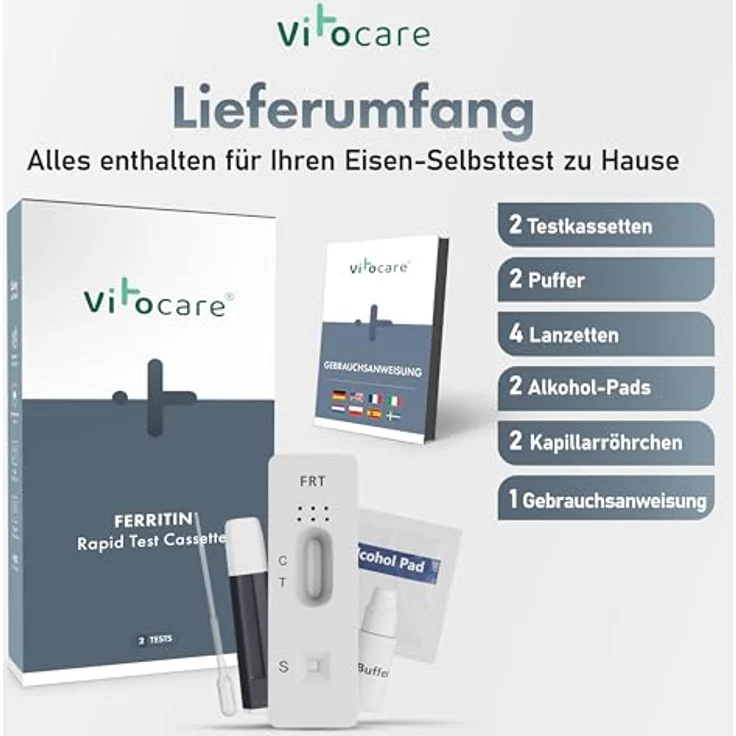Vitocare Ferritin Test-Set, Blutzucker-Teststreifen 2er Pack für schnellen Eisenspeicher-Check – Bild 2