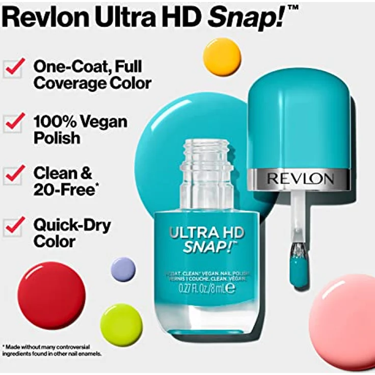 Revlon Ultra HD Snap Nagellack, vegane Formel, schnell trocknend, One-Schicht-volle Deckkraft, Farbe Rot und echt (014), 8 ml, Unisex – Bild 3