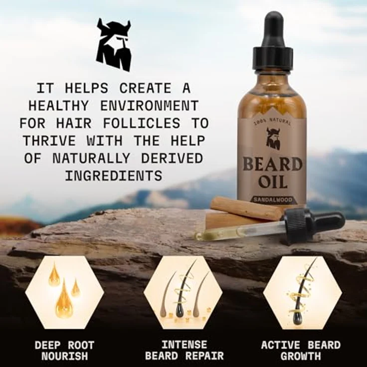 Striking Viking Bartöl-Conditioner 60 ml, Bergamot Thunder Duft, mit Argan- & Jojobaöl, fördert Bartwachstum, spendet Feuchtigkeit – Bild 4
