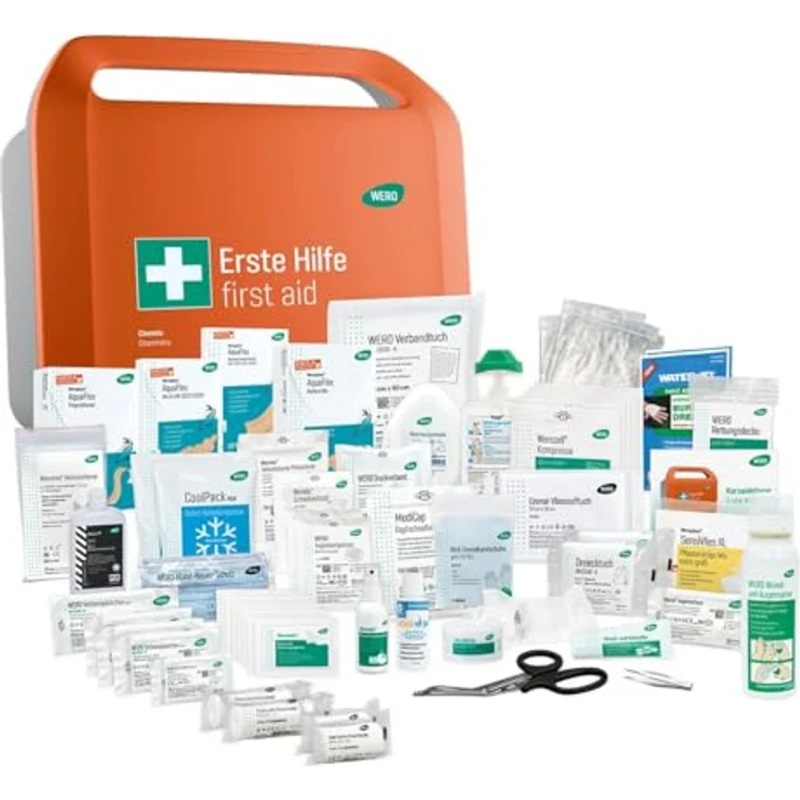 WERO Erste-Hilfe-Koffer Smart Case groß DIN 13157, staub- & spritzwassergeschützt mit Farbleitsystem, inkl. Wandhalterung, für Labore & Chemie-Industrie – Bild 1