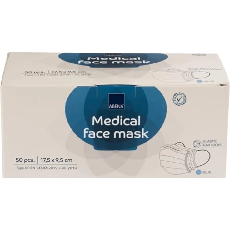 Mundschutz Abena Gesichtsmaske 3-lagig Typ IIR blau 50 Stück mit elastischen Ohrschlaufen, medizinisch nach EN 14683 - Preisvergleich – Bild 2