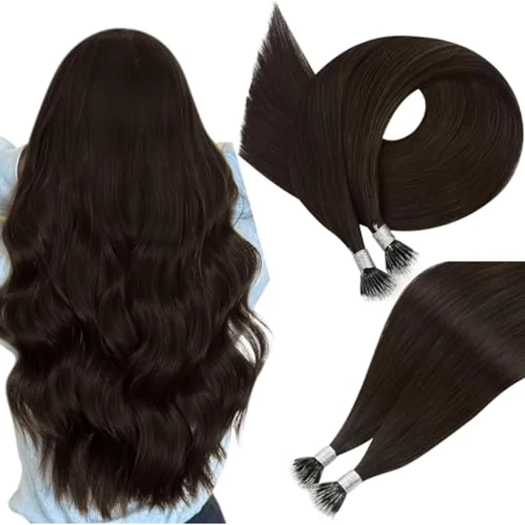Easyouth Nano Keratin Haarverlängerung, 50 cm, 50 Strähnen, 50 g, Dunkelstes Braun, vorgeklebt, unsichtbare Nano Tips – Bild 1