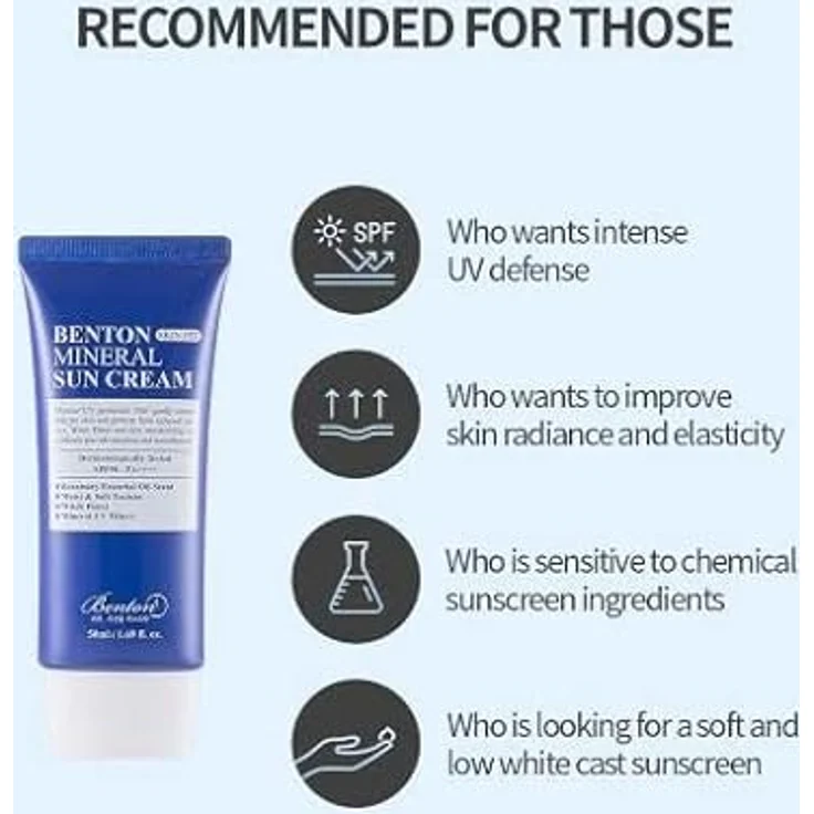 Benton Skin Fit Mineral, mineralisches Bräunungsfluid für das Gesicht mit SPF 50+, 50 ml, mineralischer UV-Schutz – Bild 3