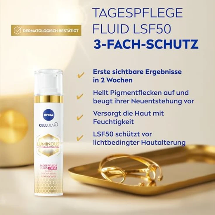 NIVEA Cellular LUMINOUS630® Anti-Pigmentflecken Tagespflege Fluid (40 ml), mattierende Gesichtspflege mit LSF 50 und Vitamin E, Fluid mit 3-fach Schutz für ein ebenmäßiges Hautbild – Bild 2