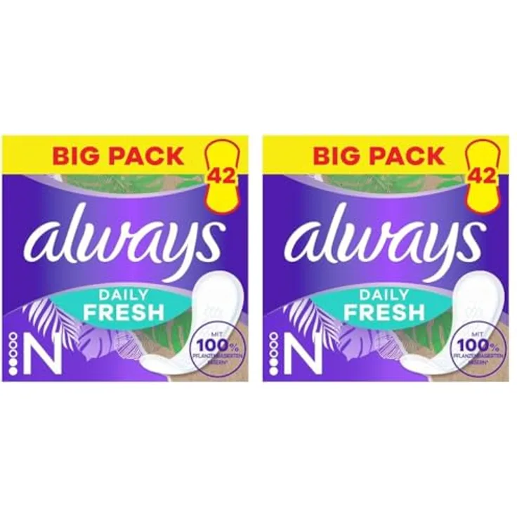 Always Daily Fresh Slipeinlagen Normal, 100% pflanzenbasierte Fasern, atmungsaktiv, ohne Duft, 42 Stück (Packung mit 2)
