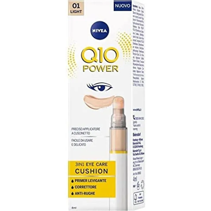 Nivea Q10 Power 3in1 Eye Care Cushion 01 Light 4 ml, Augencreme bunt und feuchtigkeitsspendend, Anti-Aging-Augengrundierung mit Coenzym Q10, Concealer Augenringe Glättung