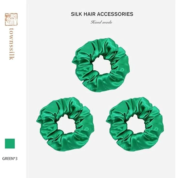 townssilk Silk Skinnie Hair Bobbles, 100% reiner Maulbeerseide, 22 Momme, luxuriöse elastische Haarbänder, 3er Set, grün – Bild 3