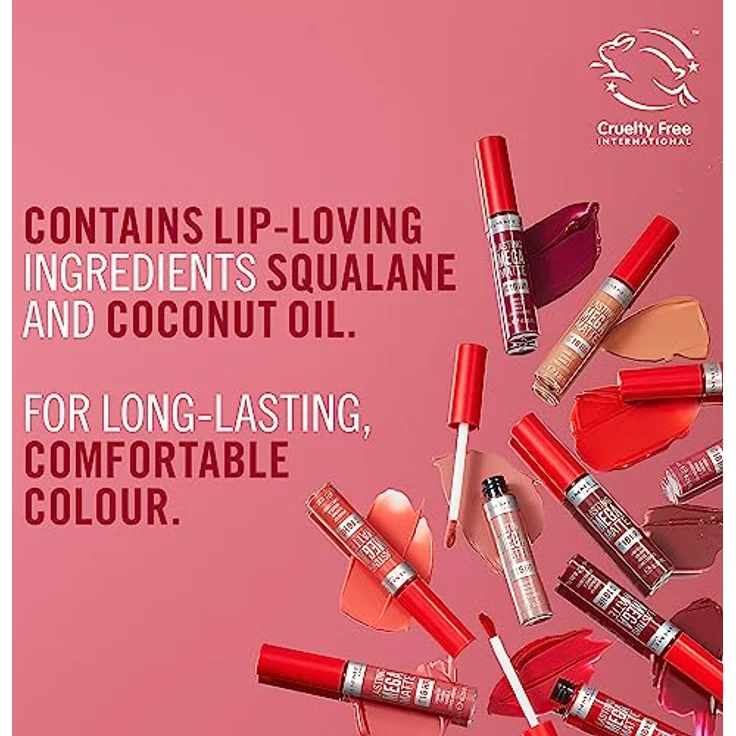 Rimmel London Flüssiger Lippenstift Lasting Mega Matte, flüssiger Lippenstift für weiche Lippen mit Finish Matte, vegane Formel mit Squalen und Kokosöl - 210 Rosen & Glanz, 7,4 ml – Bild 5