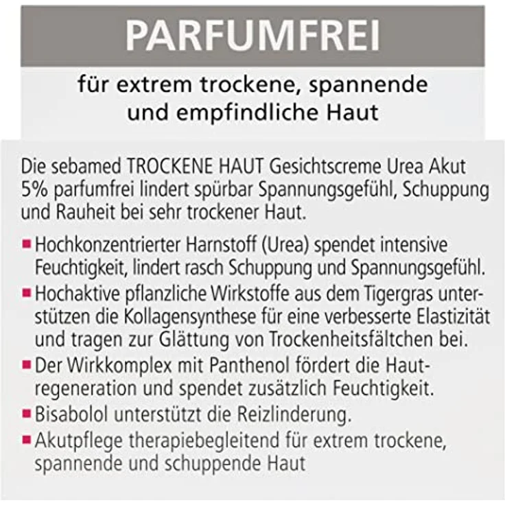 Sebamed Gesichtscreme Parfumfrei Urea Akut 5%, lindert spürbar Spannungsgefühl, Schuppung und Rauheit bei trockener Haut, für Männer und Frauen, ohne Parfum, 50 ml – Bild 2