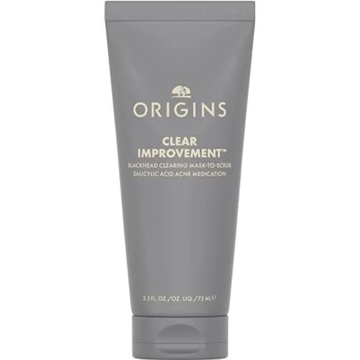 Origins Clear Improvement Blackhead Clearing Mask-To-Scrub, Gesichtspeeling für fettige Haut mit Salicylsäure und Bambuskohle, 75 ml