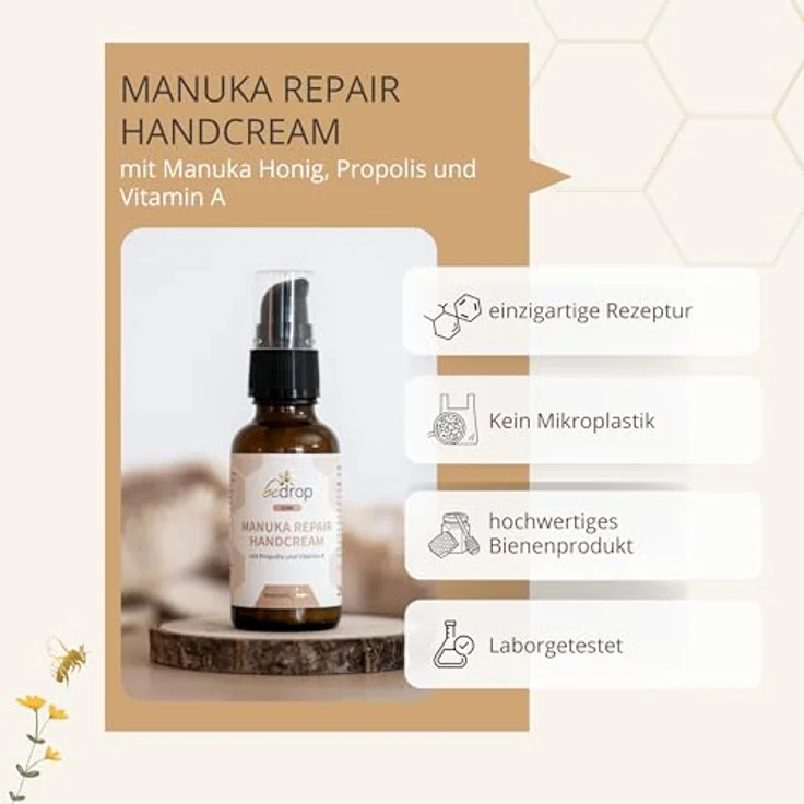 bedrop Manuka Repair Handcreme, mit Manuka Honig und Propolis für geschmeidige Hände, 100 ml – Bild 3
