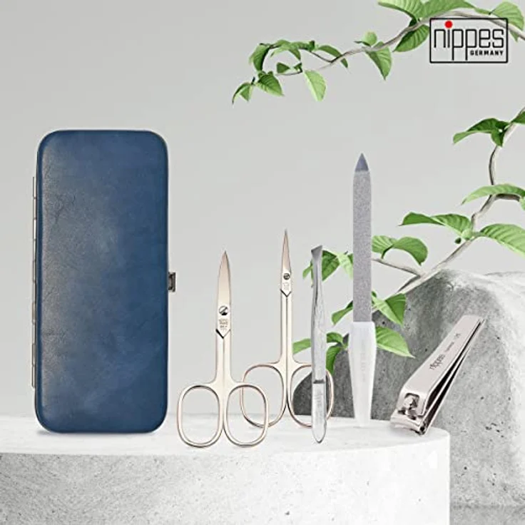 nippes Solingen Maniküre Set Vintage, 5-teilig, Antik Rindsleder Nagelset mit Rahmen, weiches Wildleder innen, Made in Germany, Nagelpflege Set mit vernickelten Instrumenten – Bild 2