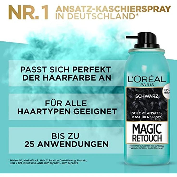 L'Oréal Paris Ansatz-Kaschierspray für stufenlose und natürliche Übergänge, Kaschiert Ansätze bis zur nächsten Haarwäsche, Magic Retouch, Schwarz, 1 x 75 ml – Bild 2