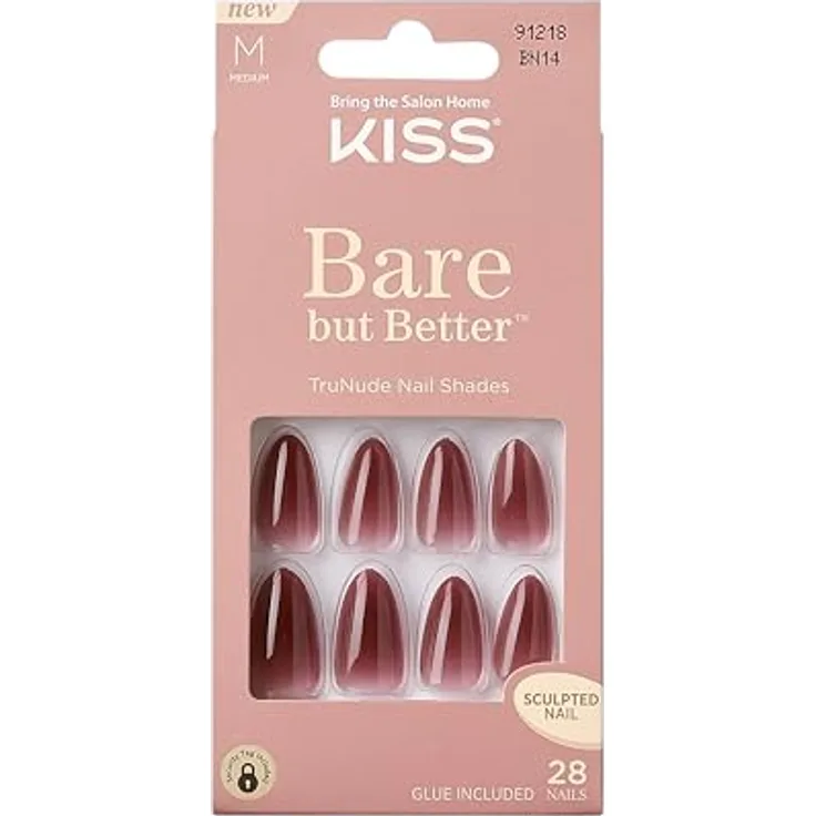 KISS Bare But Better Medium, künstliche Fingernägel Chemistry, 28 St. mit Spezialkleber für langanhaltende Gelnägel-Maniküre