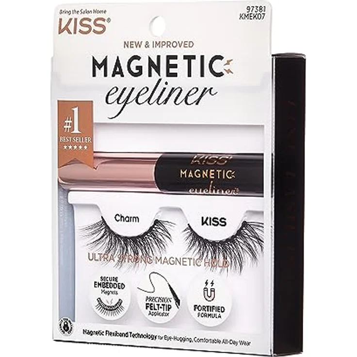 KISS Magnetic Lash Collection Eyeliner & Lash Set 1 Paar magnetische Wimpern und magnetischer Eyeliner, Charm, wiederverwendbare synthetische Wimpern mit 5 doppelt starken Magneten – Bild 2
