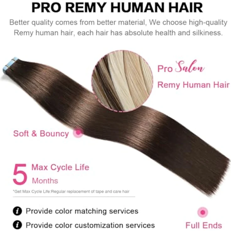 SUYYA Tape Extensions Echthaar, 12 Zoll, 40G, Dunkel Braun, Remy Haarverlängerungen mit professionellem Klebeband, seidig gerade, 20 Stück – Bild 4