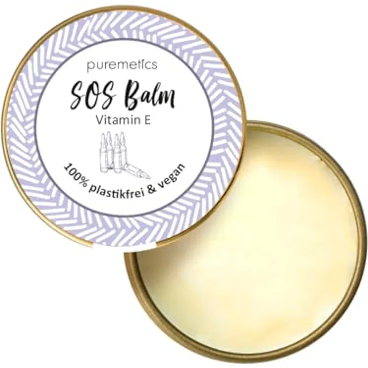 puremetics SOS Balm Vitamin E Lippenbalsam für Damen, Feuchtigkeitsspendend, 10 ml, Vegan