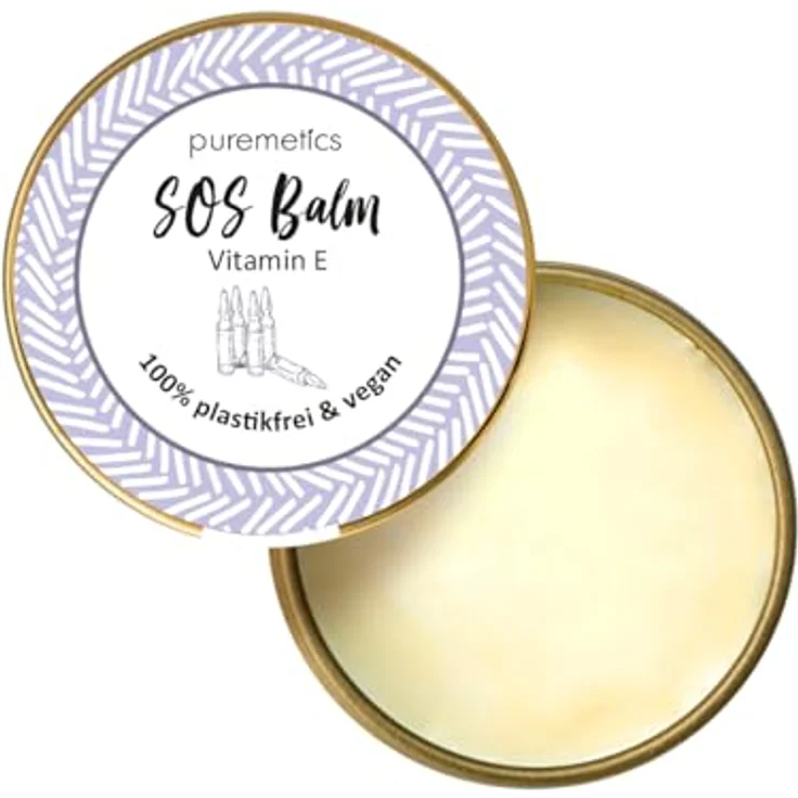 puremetics SOS Balm Vitamin E Lippenbalsam für Damen, Feuchtigkeitsspendend, 10 ml, Vegan – Bild 1