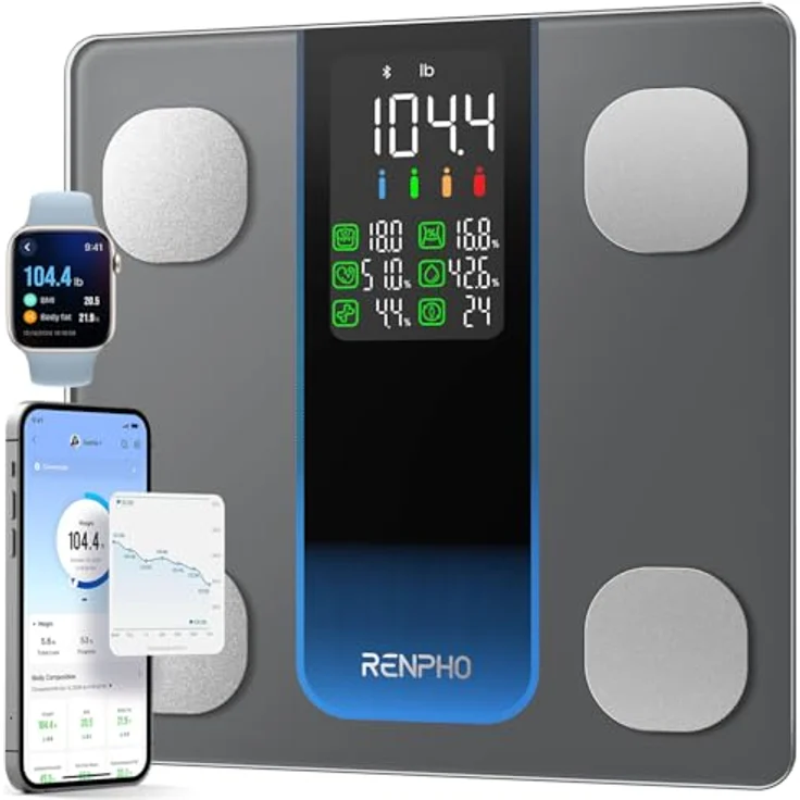 RENPHO Körperfettwaage, 7-in-1 Digital Personenwaage mit 225 kg Kapazität, Bluetooth, 13 Körpermesswerten und großem LED-Display – Bild 1